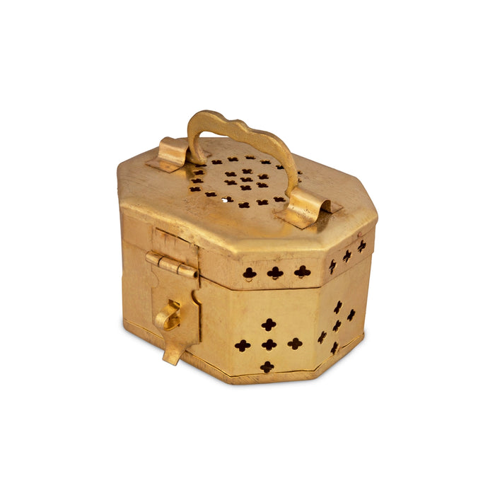Pooja Box - 3 x 4.5 Inches | Brass Storage Box/ Jali Design Jewelry Box for Home - Pooja Box & Paduka