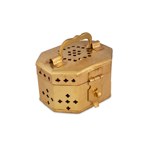 Pooja Box - 3 x 4.5 Inches | Brass Storage Box/ Jali Design Jewelry Box for Home - Pooja Box & Paduka