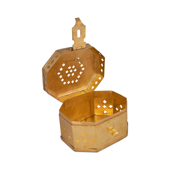 Pooja Box - 3 x 4.5 Inches | Brass Storage Box/ Jali Design Jewelry Box for Home - Pooja Box & Paduka