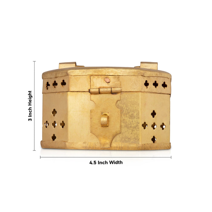 Pooja Box - 3 x 4.5 Inches | Brass Storage Box/ Jali Design Jewelry Box for Home - Pooja Box & Paduka