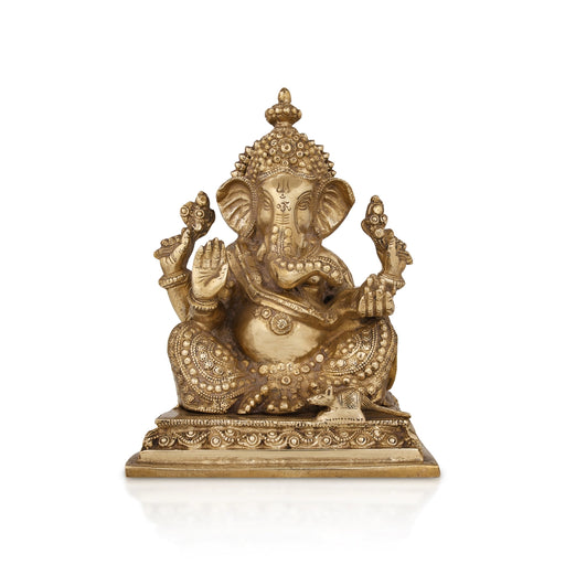 Ganesha sitting On Square Base Murti- 10 x 7 Inches | Antique Brass Idol/ Ganapathi Statue Decor for Home & Pooja - Brass Murties
