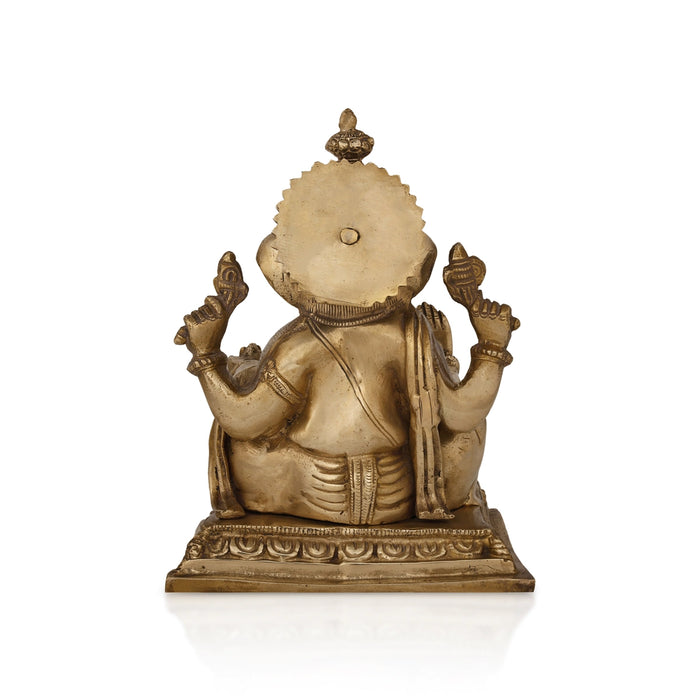 Ganesha sitting On Square Base Murti- 10 x 7 Inches | Antique Brass Idol/ Ganapathi Statue Decor for Home & Pooja - Brass Murties