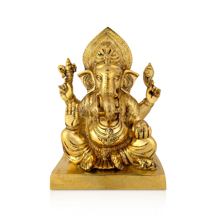 Ganesh Sitting Statue - 18 inches | Antique Brass Idol/ Vinayagar Sillai/ spiritual Décor for Home, Office or Pooja Room - Brass Murties