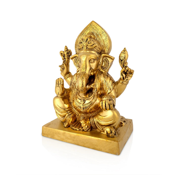 Ganesh Sitting Statue - 18 inches | Antique Brass Idol/ Vinayagar Sillai/ spiritual Décor for Home, Office or Pooja Room - Brass Murties
