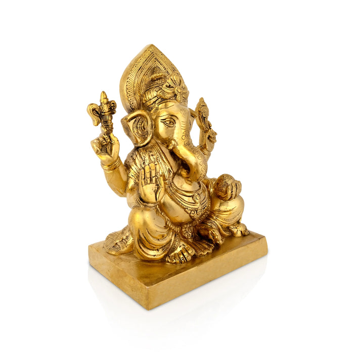 Ganesh Sitting Statue - 18 inches | Antique Brass Idol/ Vinayagar Sillai/ spiritual Décor for Home, Office or Pooja Room - Brass Murties