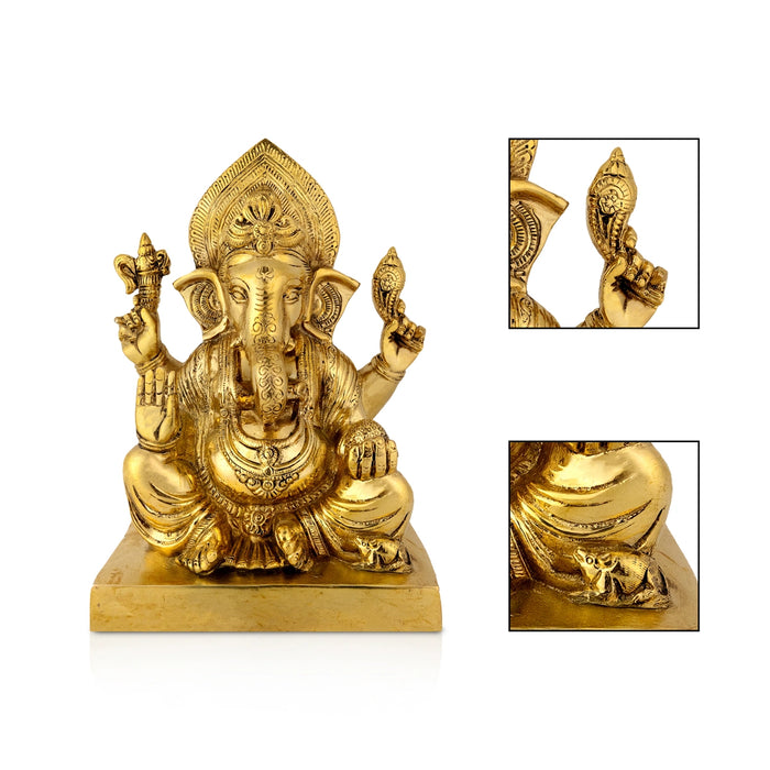 Ganesh Sitting Statue - 18 inches | Antique Brass Idol/ Vinayagar Sillai/ spiritual Décor for Home, Office or Pooja Room - Brass Murties