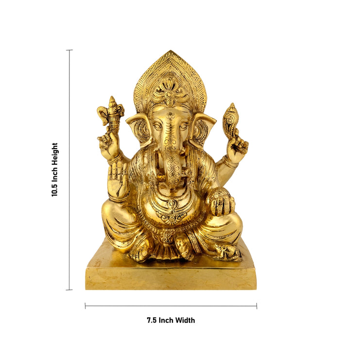 Ganesh Sitting Statue - 18 inches | Antique Brass Idol/ Vinayagar Sillai/ spiritual Décor for Home, Office or Pooja Room - Brass Murties