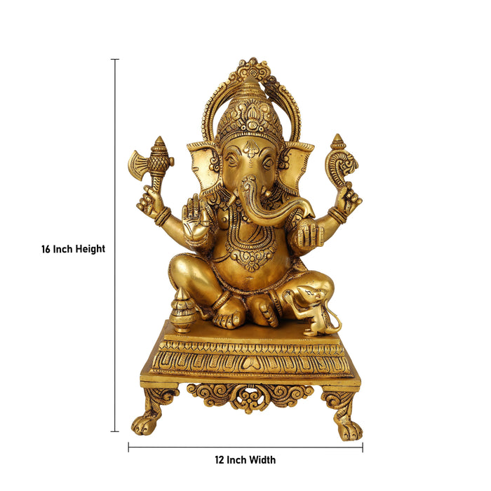Ganesh Murti - 16 Inches | Antique Brass Statue/ Vinayagar Statue/ Ganesha Idol for Pooja - Brass Murties