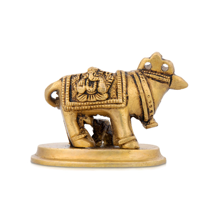 Cow and Calf Idol - 2 x 2.75 Inches | Antique Brass Statue/ Kamadhenu Statue for Pooja/ 240 Gms Approx