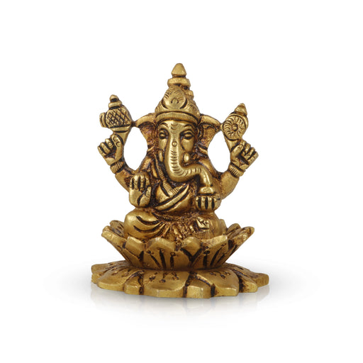 Ganesh Murti - 3 Inches | Antique Brass Statue/ Vinayagar Statue/ Ganesha Idol for Pooja - Brass Murties