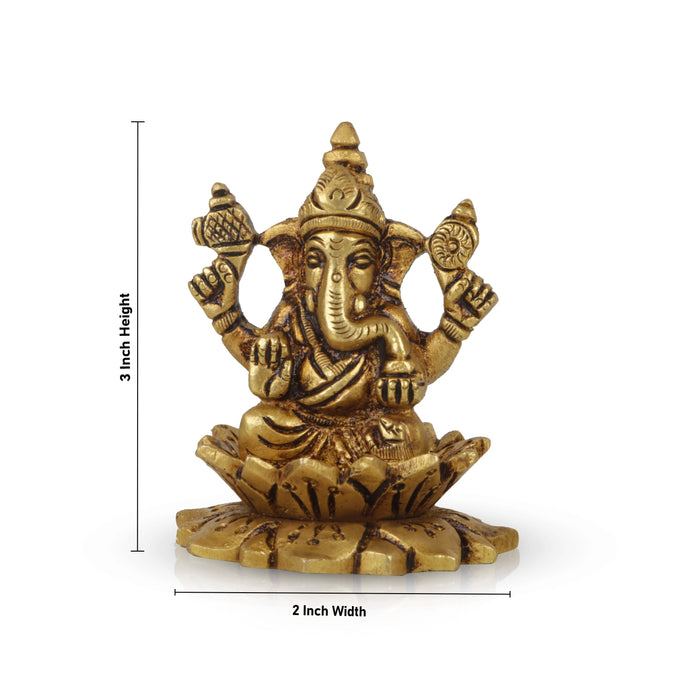 Ganesh Murti - 3 Inches | Antique Brass Statue/ Vinayagar Statue/ Ganesha Idol for Pooja - Brass Murties