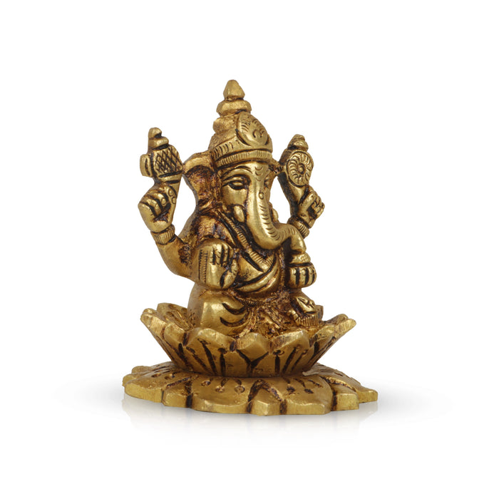 Ganesh Murti - 3 Inches | Antique Brass Statue/ Vinayagar Statue/ Ganesha Idol for Pooja - Brass Murties