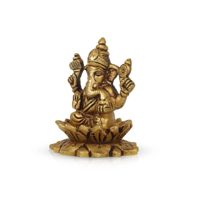 Ganesh Murti - 3 Inches | Antique Brass Statue/ Vinayagar Statue/ Ganesha Idol for Pooja - Brass Murties