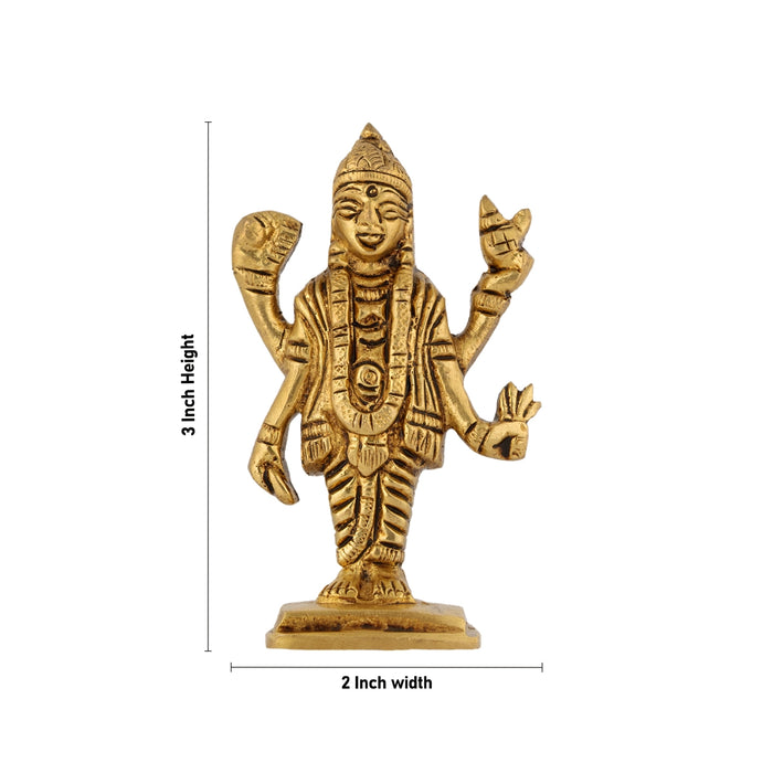 Dhanvantari Murti Standing On Base - 3 X 2 Inches | Antique Brass Idol/ Dhanvantri Murti For Home And Worship - Brass Murties