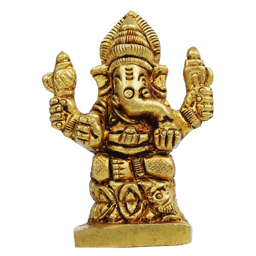 Ganesh Murti - Square - 2.5 Inches | Antique Statue / Vinayagar Statue/ Ganesha Idol for Pooja - Brass Murties