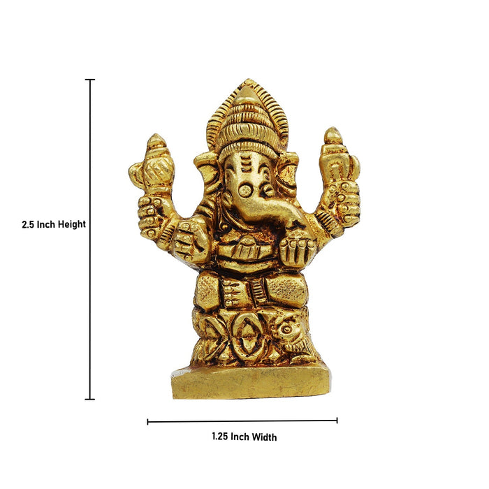 Ganesh Murti - Square - 2.5 Inches | Antique Statue / Vinayagar Statue/ Ganesha Idol for Pooja - Brass Murties