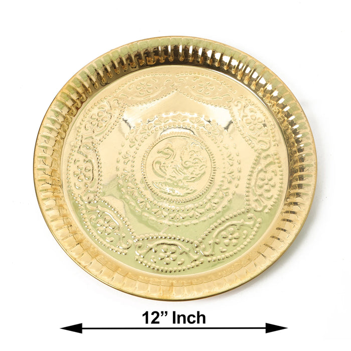 Brass Plate - 12 Inches | Pooja Plate/ Nagas Beading Design Thali Plate/ Thali Pooja for Home/ 400 Gms Approx - Pooja Plate & Tray