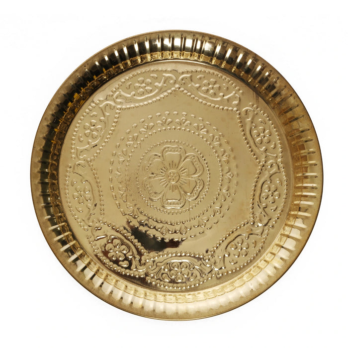 Brass Plate - 12 Inches | Pooja Plate/ Nagas Beading Design Thali Plate/ Thali Pooja for Home/ 400 Gms Approx - Pooja Plate & Tray