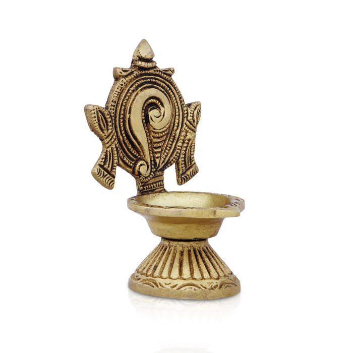 Brass Diya - 4 x 2.5 Inches | Shankh Diya/ Shank Lamp/ Antique Brass Vilaku for Pooja/ 260 Gms Approx - Karthik Deep