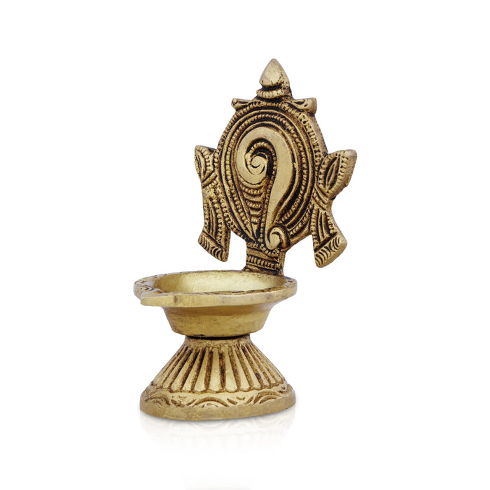 Brass Diya - 4 x 2.5 Inches | Shankh Diya/ Shank Lamp/ Antique Brass Vilaku for Pooja/ 260 Gms Approx - Karthik Deep