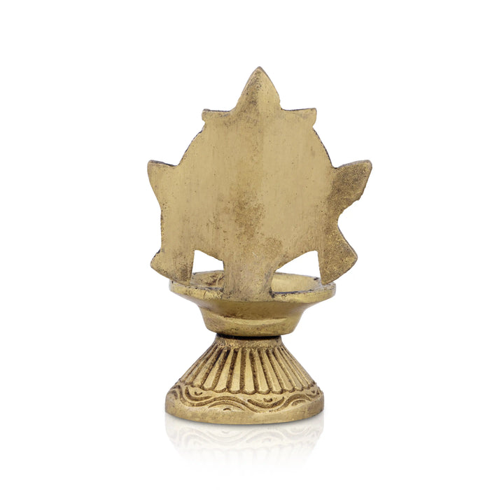 Brass Diya - 4 x 2.5 Inches | Shankh Diya/ Shank Lamp/ Antique Brass Vilaku for Pooja/ 260 Gms Approx - Karthik Deep