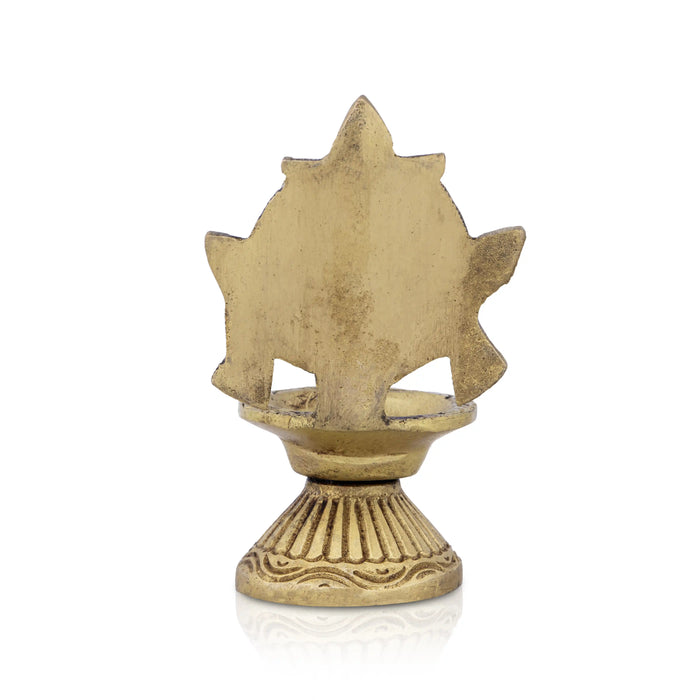 Brass Diya - 4 x 2.5 Inches | Shankh Diya/ Shank Lamp/ Antique Brass Vilaku for Pooja/ 260 Gms Approx - Karthik Deep