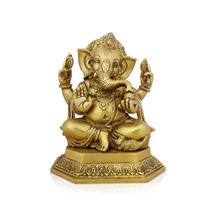 Ganesh Murti - 7.5 x 5.5 Inches | Antique Brass Idol/ Vinayaka Statue/ Ganpati Idol for Pooja/ 2.800 Kgs Approx - Brass Murties