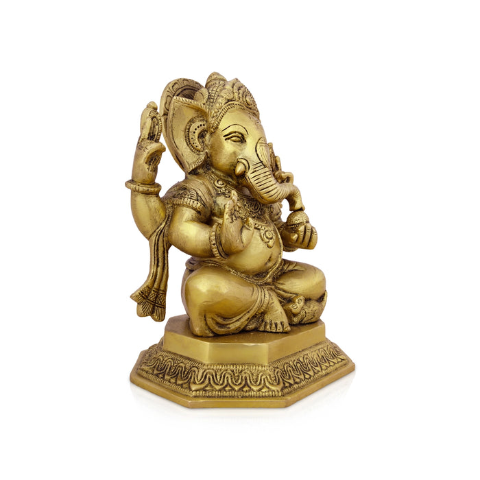 Ganesh Murti - 7.5 x 5.5 Inches | Antique Brass Idol/ Vinayaka Statue/ Ganpati Idol for Pooja/ 2.800 Kgs Approx - Brass Murties