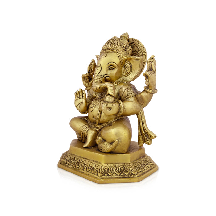 Ganesh Murti - 7.5 x 5.5 Inches | Antique Brass Idol/ Vinayaka Statue/ Ganpati Idol for Pooja/ 2.800 Kgs Approx - Brass Murties