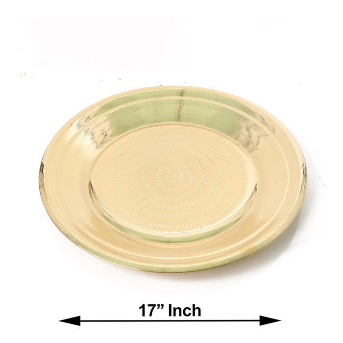 Brass Plate - 17 Inches | Pottu Prath Thali Plate/ Pooja Plate for Home/ 700 Gms Approx - Pooja Plate & Tray