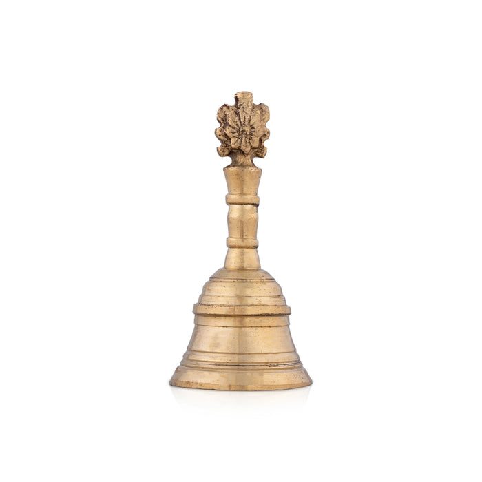 Hand Bell - 4.25 x 2 Inches | Brass Bell/ Shankh Chakra Handle Pooja Bell for Home/ 180 Gms Approx - Pooja Bells