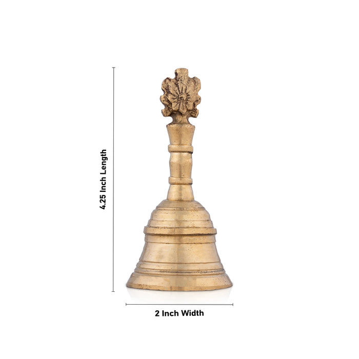 Hand Bell - 4.25 x 2 Inches | Brass Bell/ Shankh Chakra Handle Pooja Bell for Home/ 180 Gms Approx - Pooja Bells