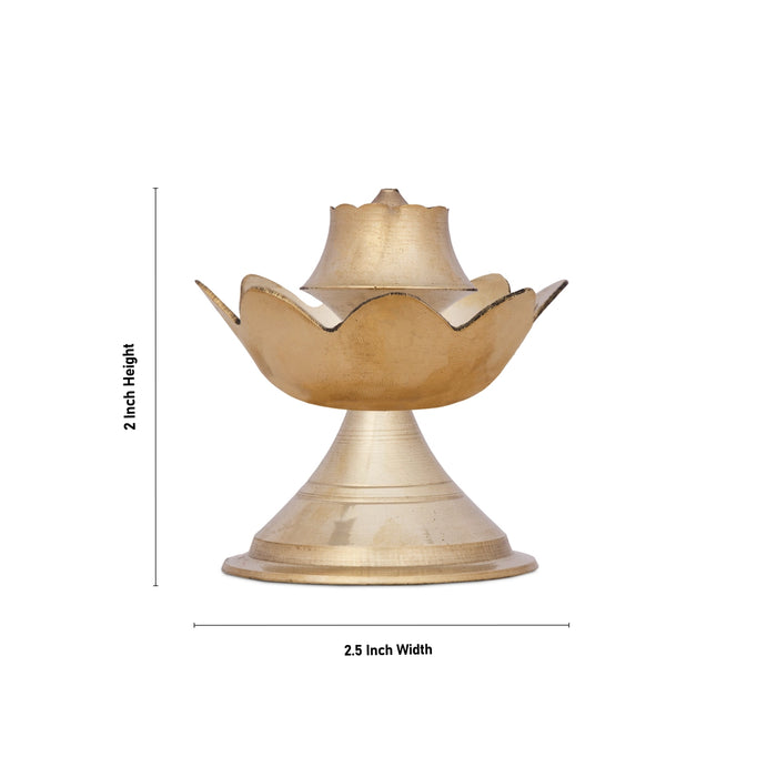 Agarbathi Stand - 2 x 2.5 Inches | Lotus Design Brass Incense Holder for Pooja/ 60 Gms Approx - Agarbathi Stand