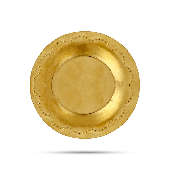Brass Plate - 2.75 Inches Dia | Designed Thali Plate/ Pooja Plate/ Small Plate For Ritual Offerings And Pooja - Pooja Plate & Tray