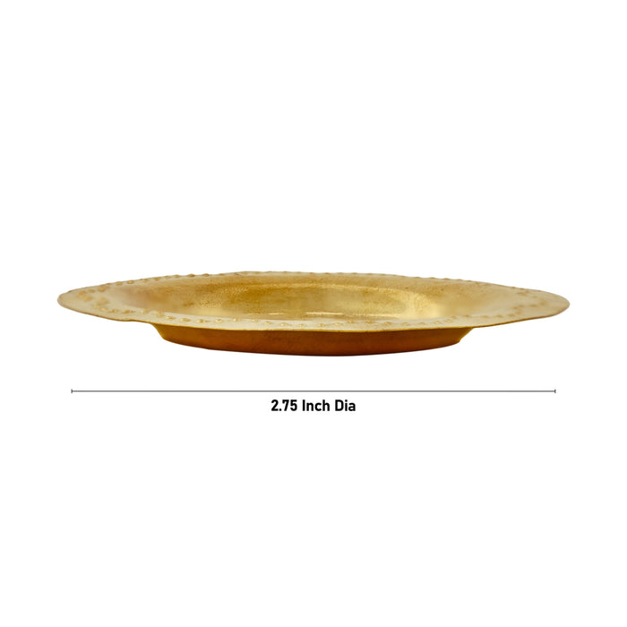Brass Plate - 2.75 Inches Dia | Designed Thali Plate/ Pooja Plate/ Small Plate For Ritual Offerings And Pooja - Pooja Plate & Tray