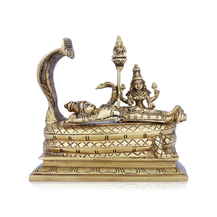 Sri Ranganathar Statue - 6 x 7 Inches | Antique Brass Idol/ Ranganathar Idol for Pooja/ 2 Kgs Approx - Brass Murties