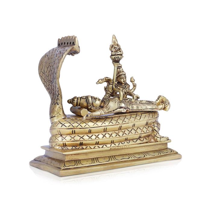 Sri Ranganathar Statue - 6 x 7 Inches | Antique Brass Idol/ Ranganathar Idol for Pooja/ 2 Kgs Approx - Brass Murties