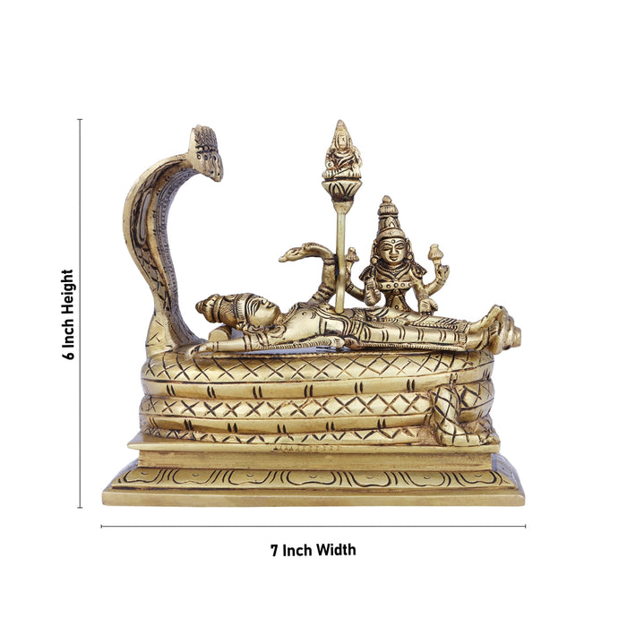 Sri Ranganathar Statue - 6 x 7 Inches | Antique Brass Idol/ Ranganathar Idol for Pooja/ 2 Kgs Approx - Brass Murties