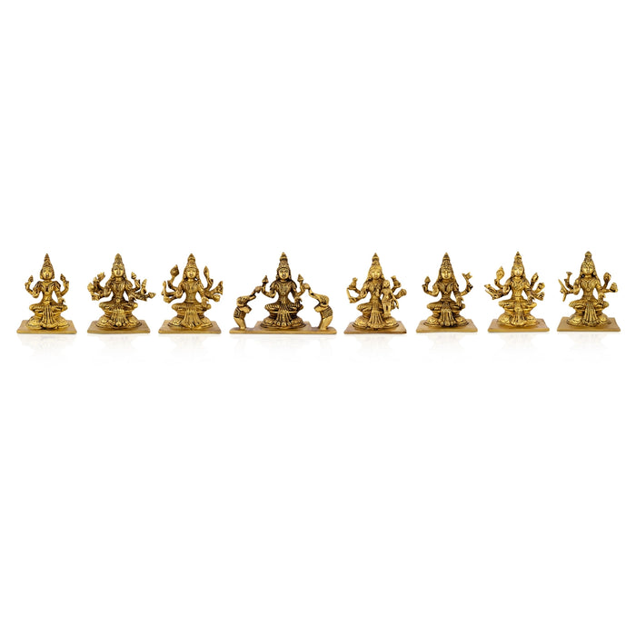 Ashtalakshmi Idol With Base Set - 5 x 4.5 Inches | Antique Brass Idol/ Sitting Ashtalaxmi Murti for Pooja - Brass Murties
