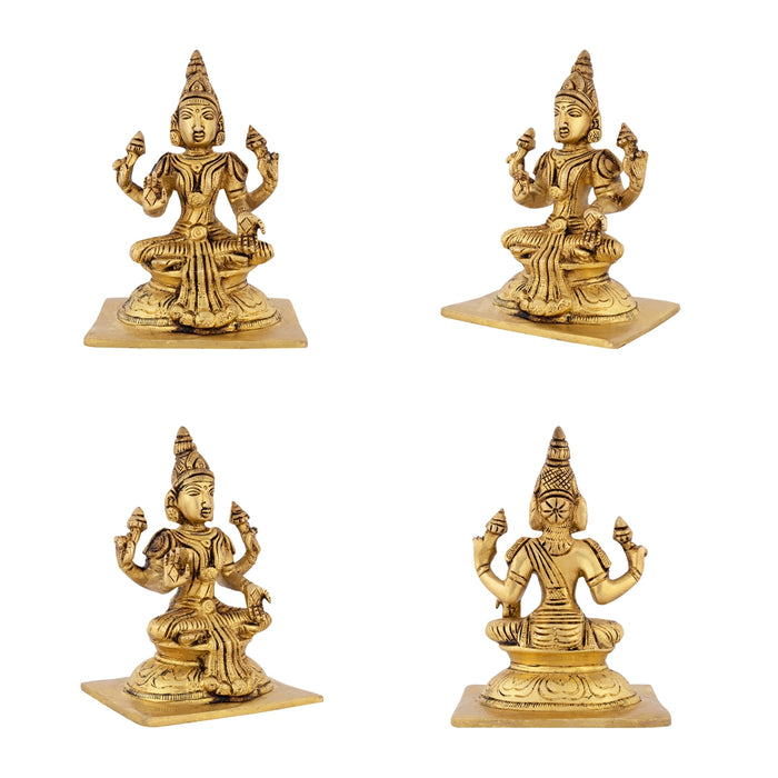 Ashtalakshmi Idol With Base Set - 5 x 4.5 Inches | Antique Brass Idol/ Sitting Ashtalaxmi Murti for Pooja - Brass Murties