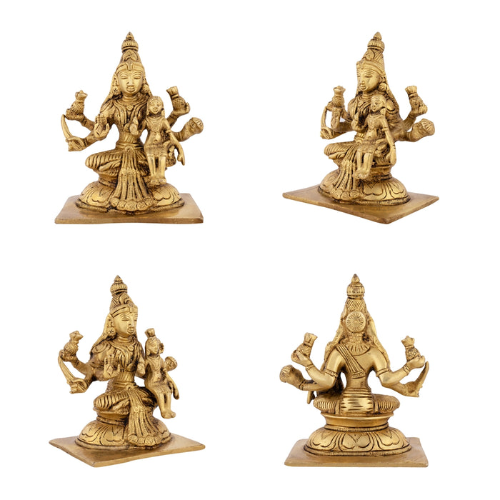 Ashtalakshmi Idol With Base Set - 5 x 4.5 Inches | Antique Brass Idol/ Sitting Ashtalaxmi Murti for Pooja - Brass Murties