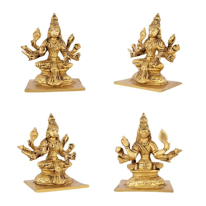Ashtalakshmi Idol With Base Set - 5 x 4.5 Inches | Antique Brass Idol/ Sitting Ashtalaxmi Murti for Pooja - Brass Murties
