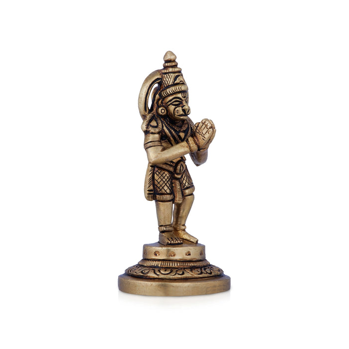 Anjaneya Statue - 3.5 x 1.5 Inches | Antique Brass Idol/ Hanuman Statue for Pooja/ 150 Gms Approx - Brass Murties
