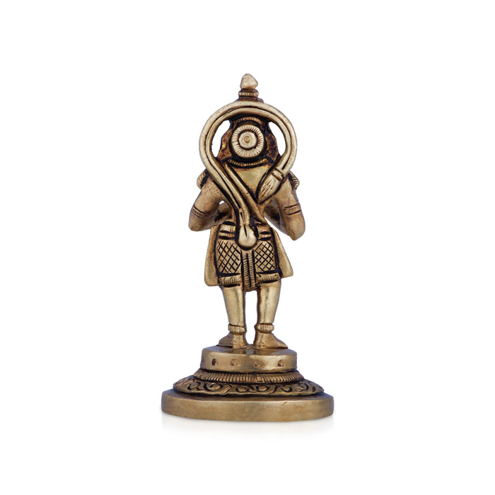 Anjaneya Statue - 3.5 x 1.5 Inches | Antique Brass Idol/ Hanuman Statue for Pooja/ 150 Gms Approx - Brass Murties
