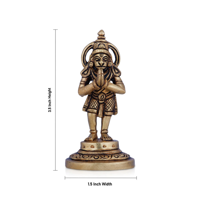 Anjaneya Statue - 3.5 x 1.5 Inches | Antique Brass Idol/ Hanuman Statue for Pooja/ 150 Gms Approx - Brass Murties