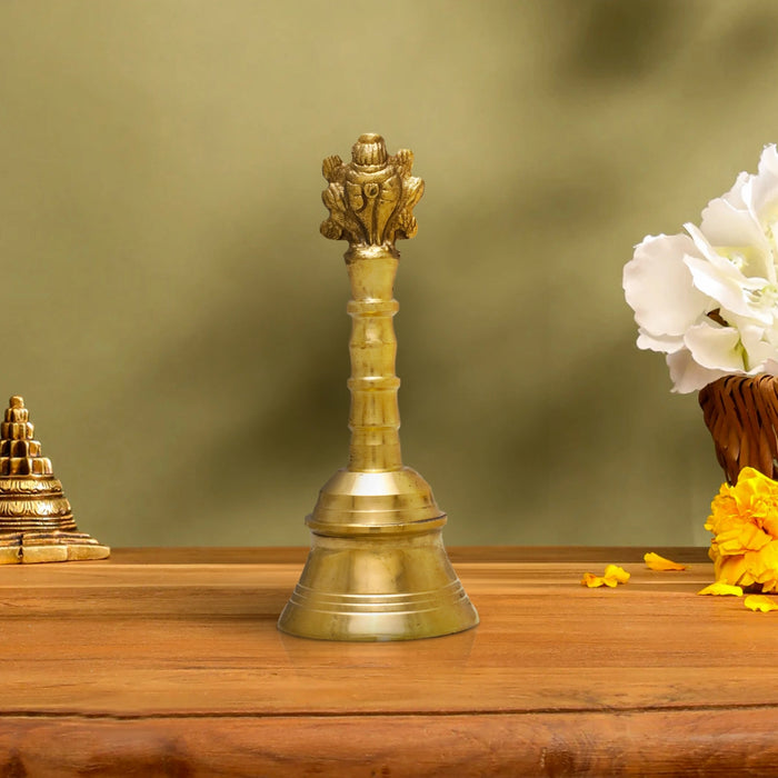 Hand Bell - 5.25 x 2.25 Inches | Puja Bell/ Brass Bell/ Shankh Chakra Handle Ghanti for Home - Pooja Bells