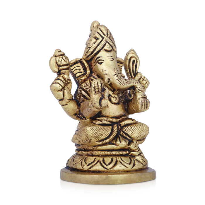Ganesh Murti - 3 x 2.5 Inches | Antique Brass Idol/ Ganapati Idol for Pooja/ 295 Gms Approx - Brass Murties