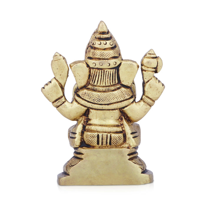 Ganesh Murti - 3 x 2.5 Inches | Antique Brass Idol/ Ganapati Idol for Pooja/ 295 Gms Approx - Brass Murties