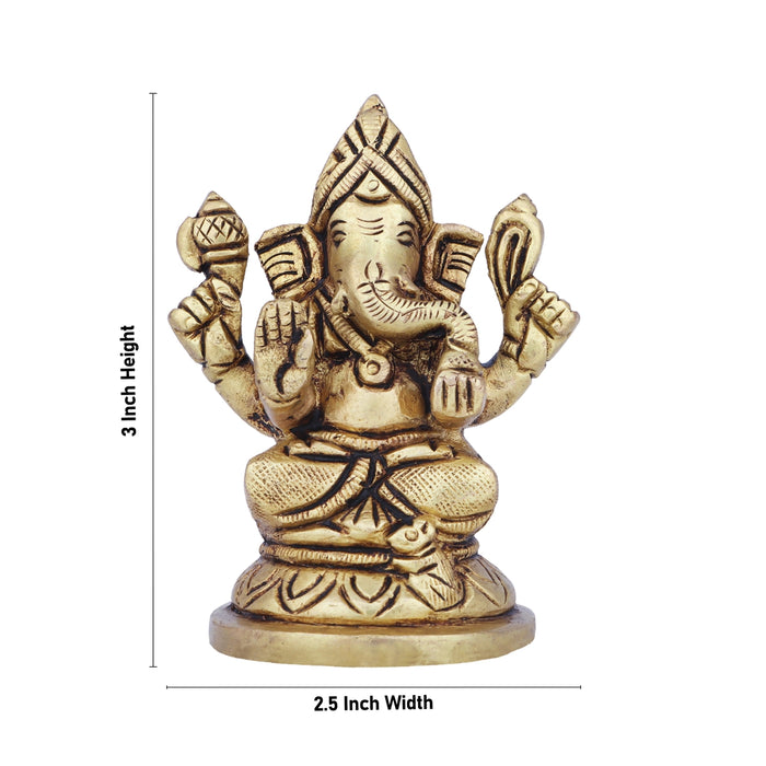 Ganesh Murti - 3 x 2.5 Inches | Antique Brass Idol/ Ganapati Idol for Pooja/ 295 Gms Approx - Brass Murties