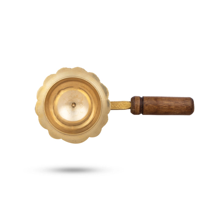 Sambrani Burner With Wooden Handle - 2.25 x 6 Inches | Dhoop Dhani/ Brass Dhoopakal for Pooja - Sambrani Stand